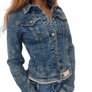 Anthropologie (Pilcro and the Letterpress) Acid Wash Blue Jean Jacket with Trim